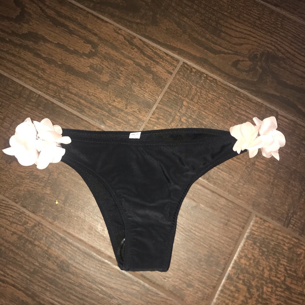 Black & pink floral bikini bottoms